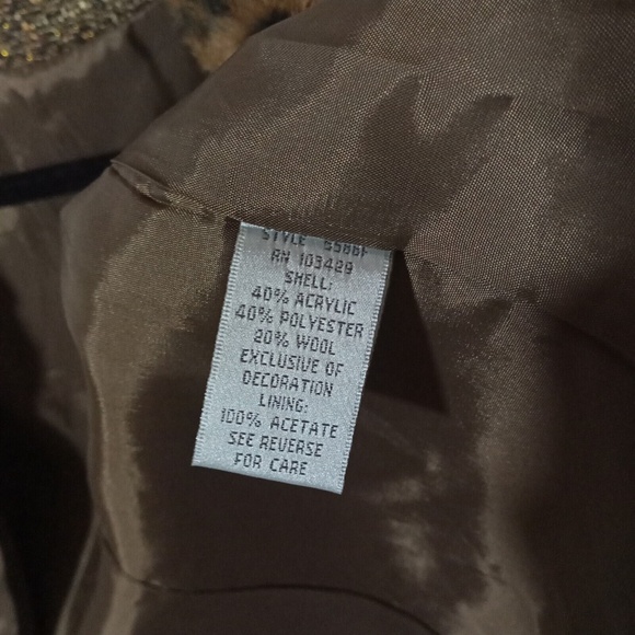 Methode Jacket Womens 12 Brown Blazer Fur Trim Animal Print Business Old Money - Picture 6 of 7